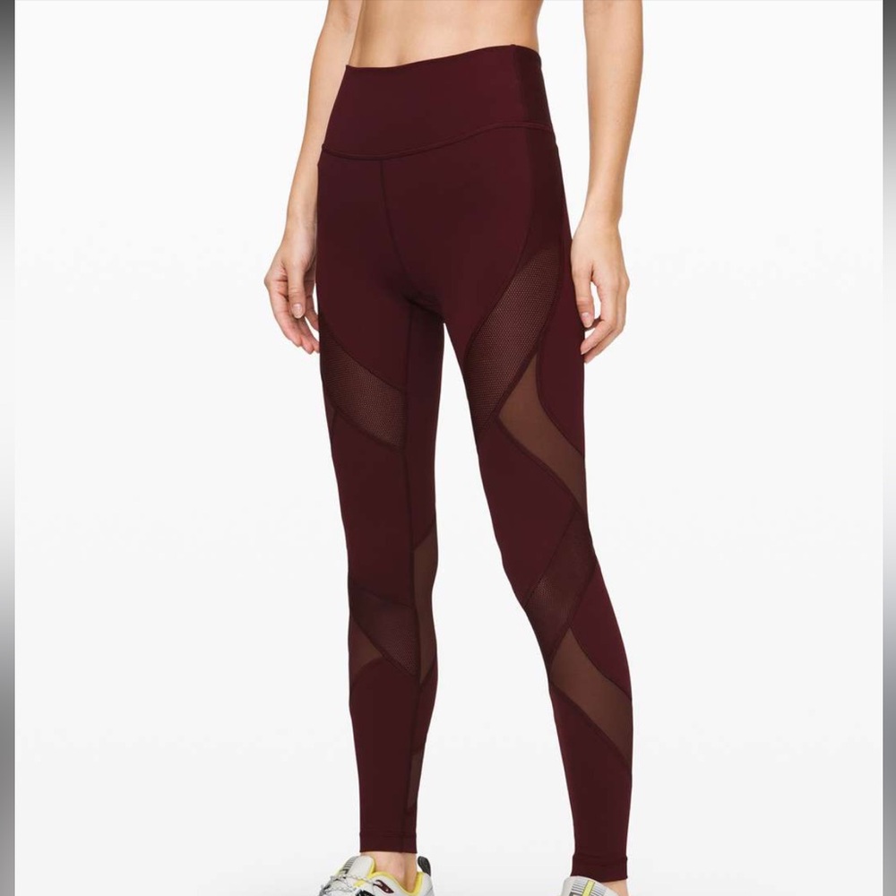 Lululemon Burgundy Leggings with Mesh Accents